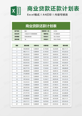 通用商业贷款还款计划表excel模板