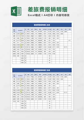 简约差旅费报销明细excel模板