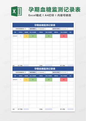 孕期血糖監測記錄表excel模板