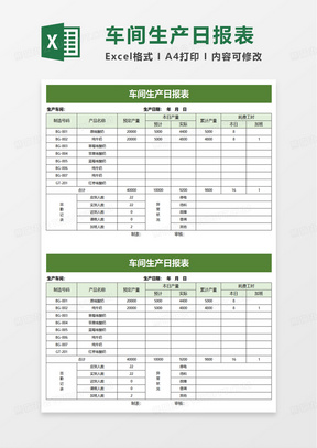 通用车间生产日报表excel模板