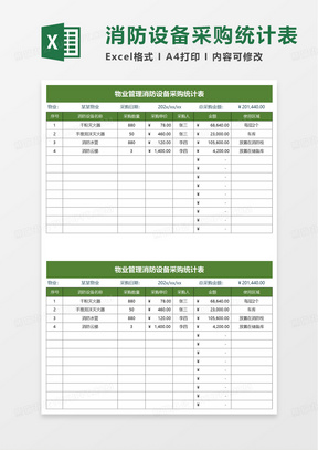 物业管理消防设备采购统计表excel模板