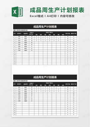 成品周生产计划报表excel模板