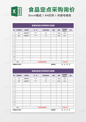 食品定点采购询价记录表excel模板