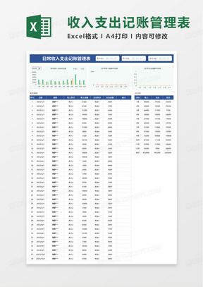 日常收入支出记账管理表excel模板