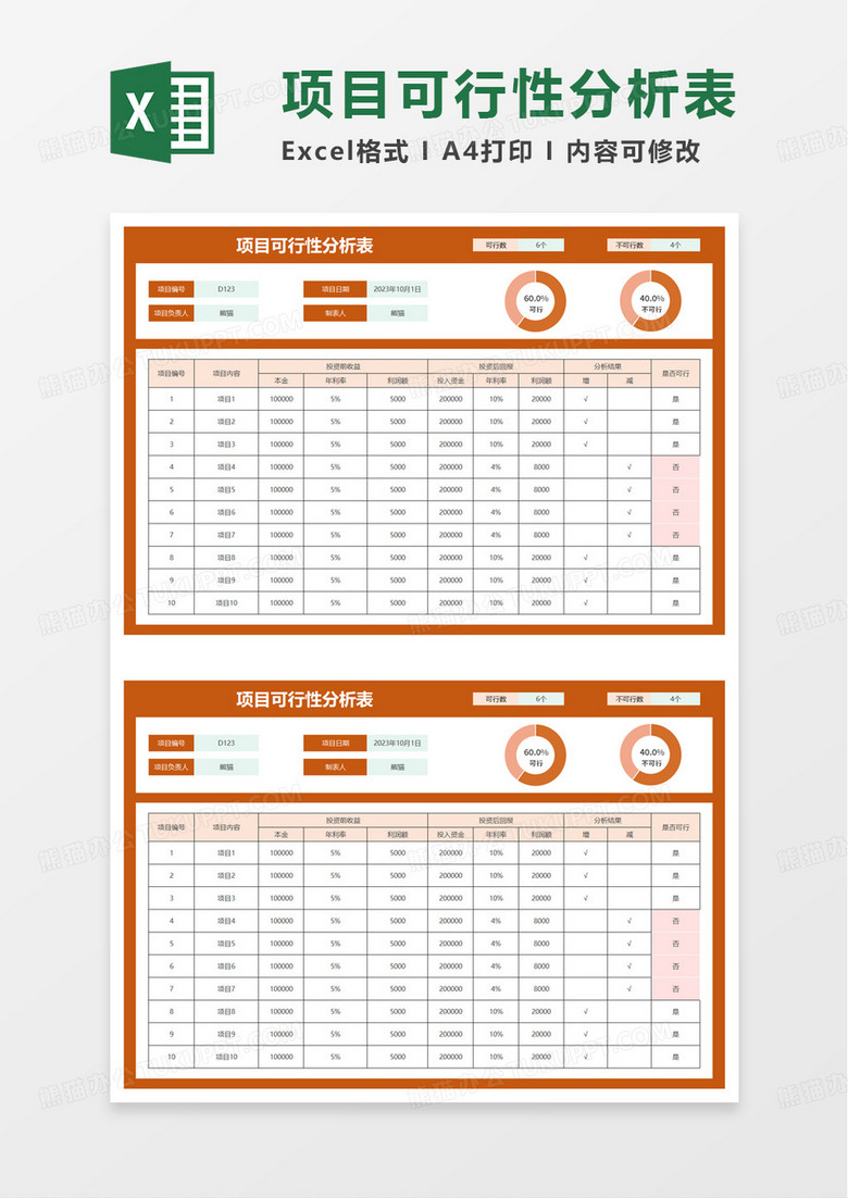 项目可行性分析表excel模板
