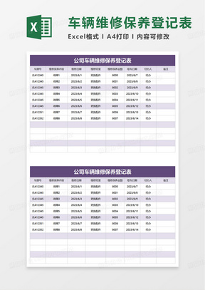 公司车辆维修保养登记表excel模板