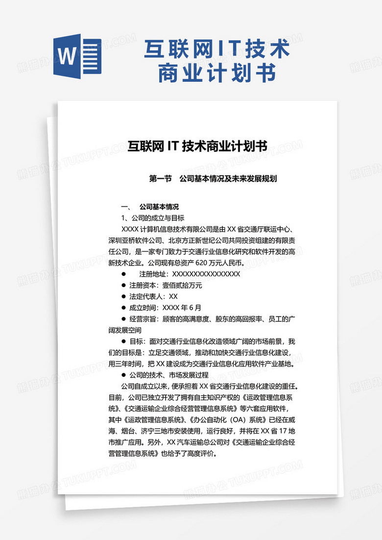 互联网IT技术商业计划书word模板