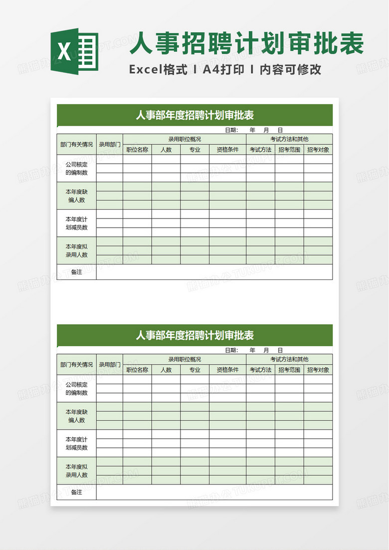 人事部年度招聘计划审批表excle模板