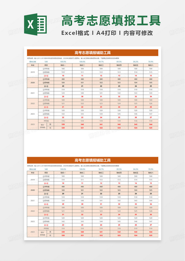 通用高考志愿填报辅助工具excel模板