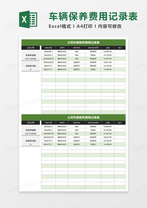 公司车辆保养费用记录表excel模版