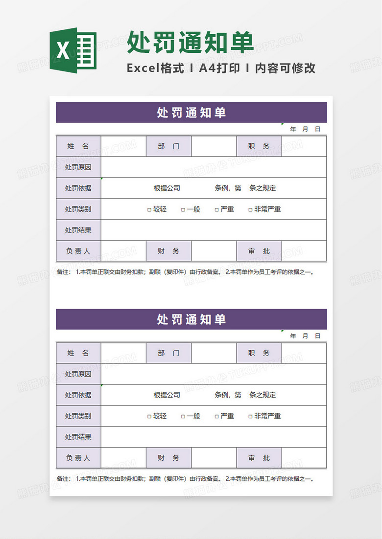 处罚通知单excel模板