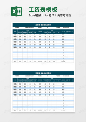 简洁工资表自动生成工资条excel模板