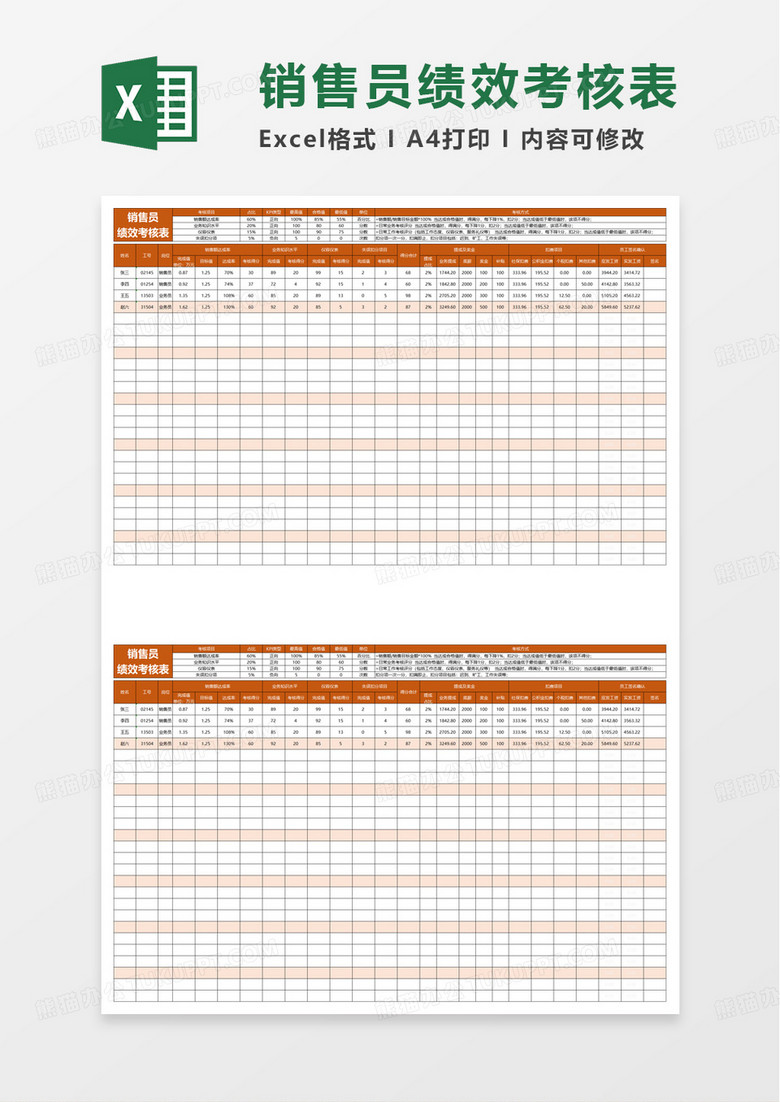 销售员 业务员绩效考核表excel模版
