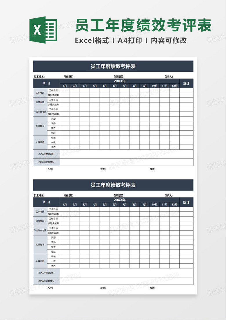 员工年度绩效考评表excel模板