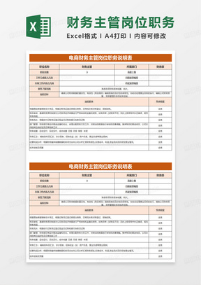 电商财务主管岗位职责说明表excel模板