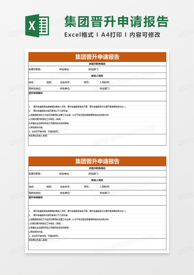 集团晋升申请报告excel模板