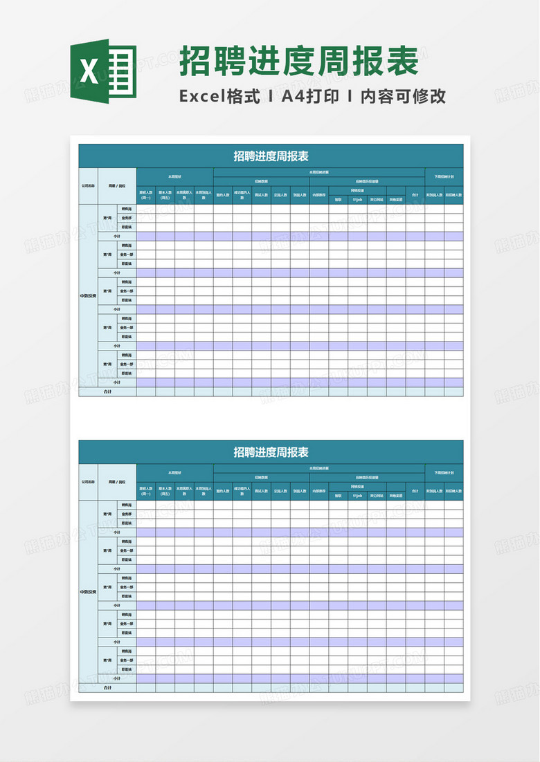 招聘进度周报表excel模板