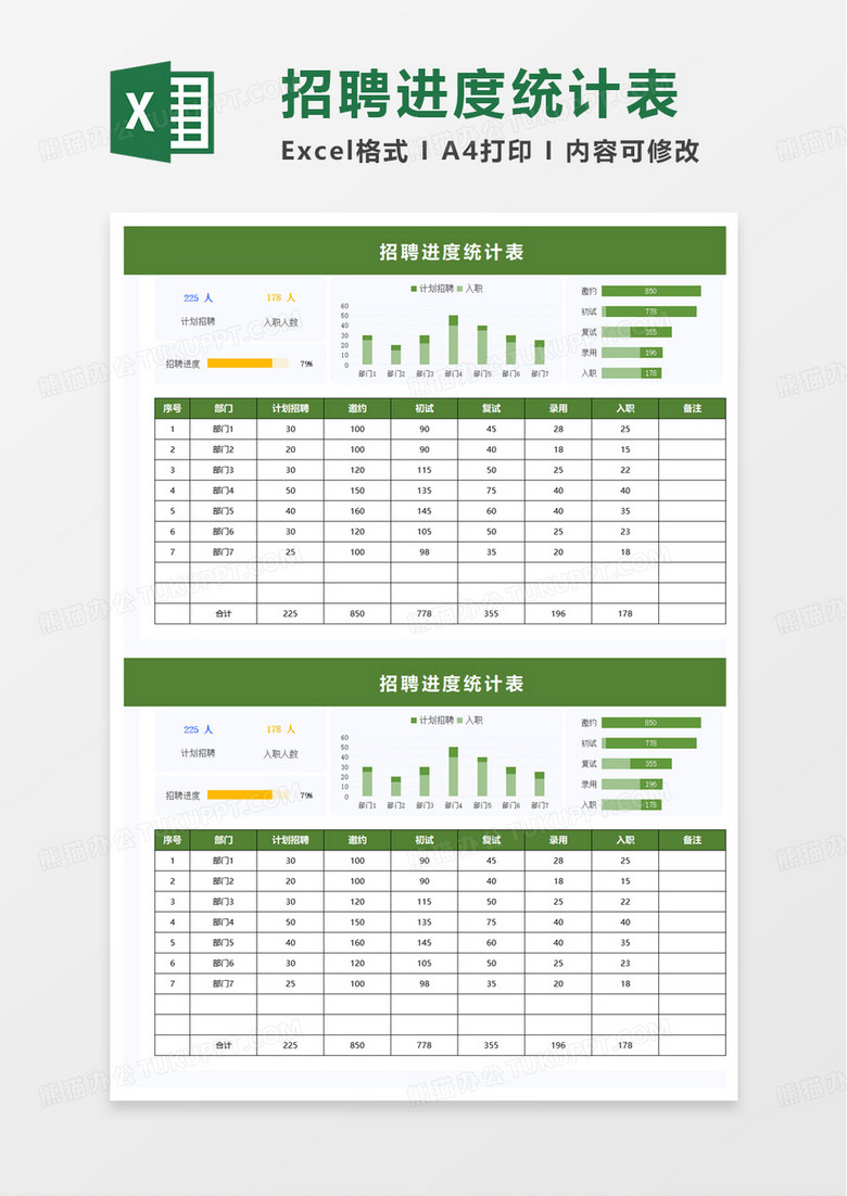 招聘进度统计表excel模板