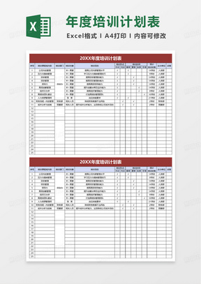 年度培训计划表—汇总表excel模版