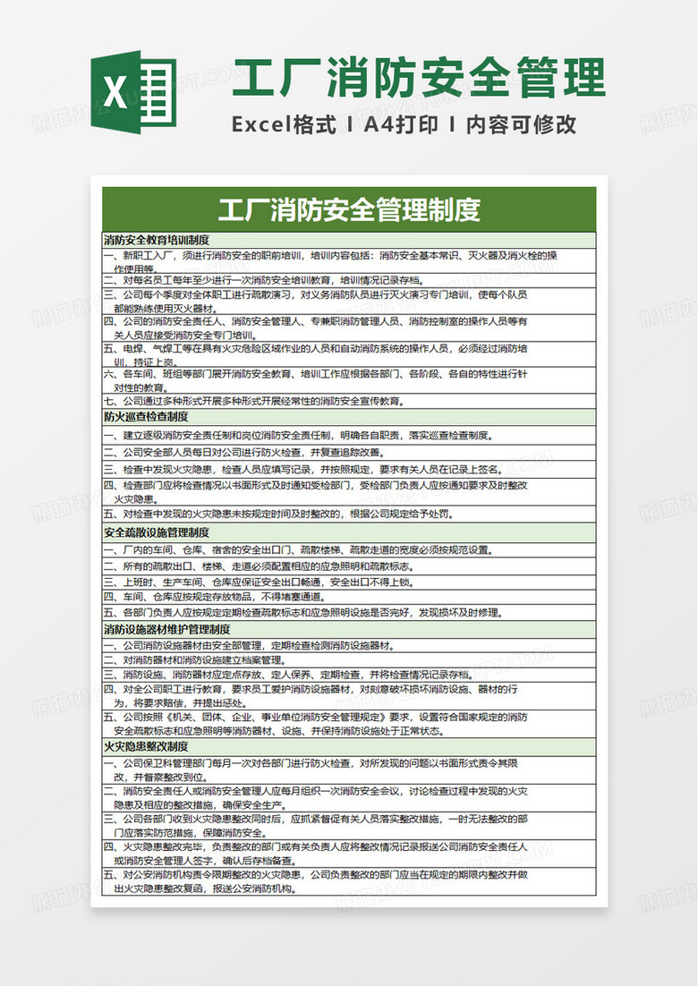 工厂消防安全制度excel模板