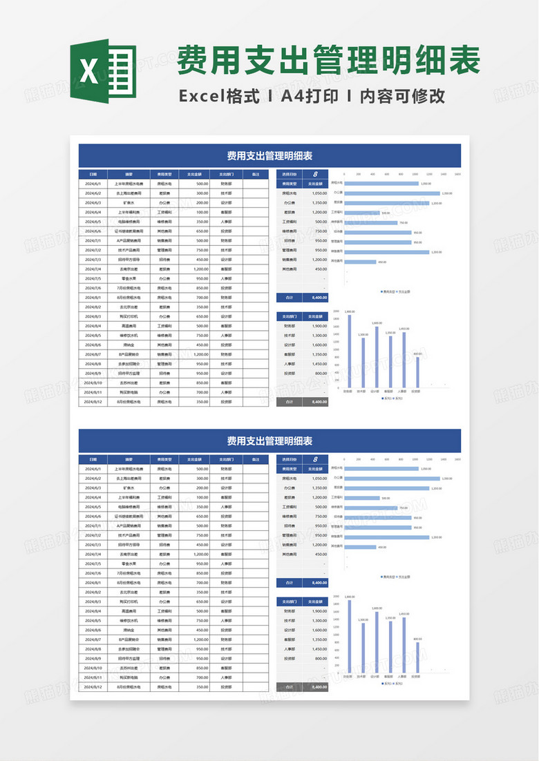 通用费用支出明细表excel模板