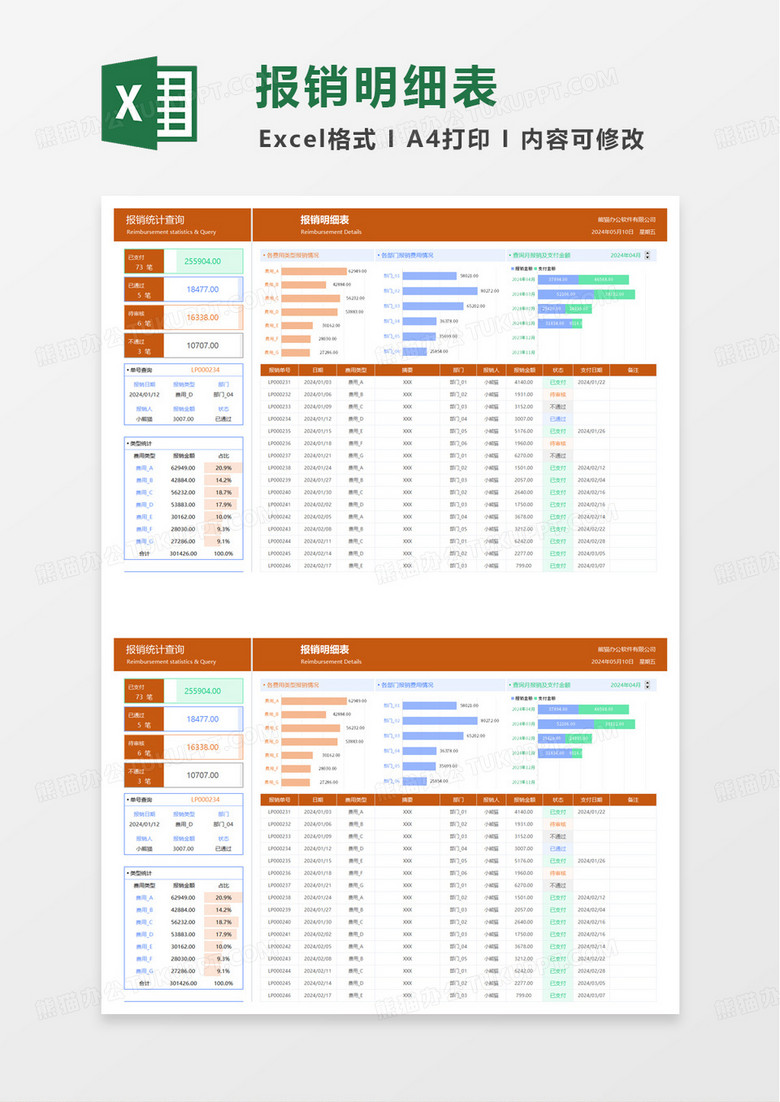 费用报销明细表excel模板