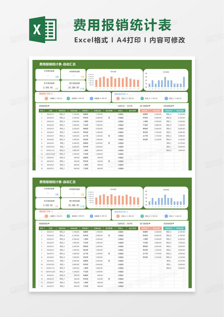 费用报销统计表excel模板