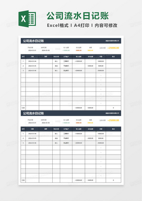 公司流水日记账excel模板