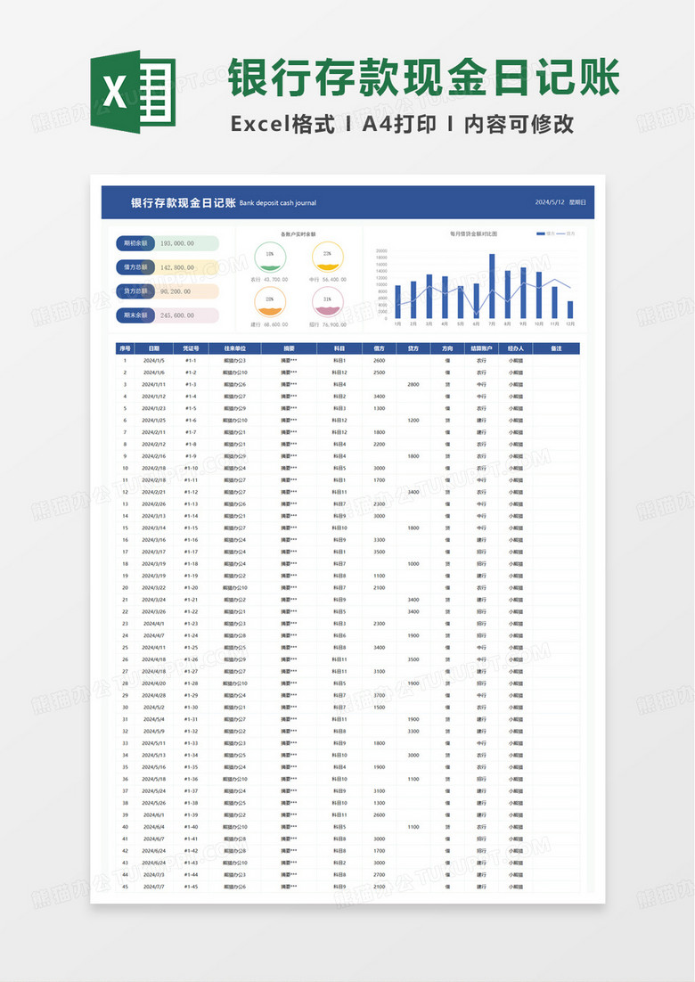 银行存款现金日记账excel模板