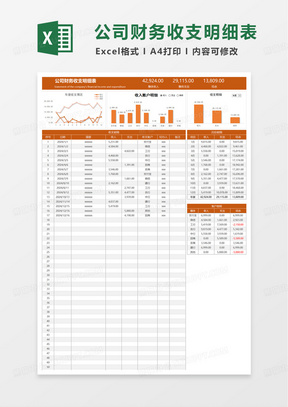 橙色简洁公司财务收支明细表excel模板