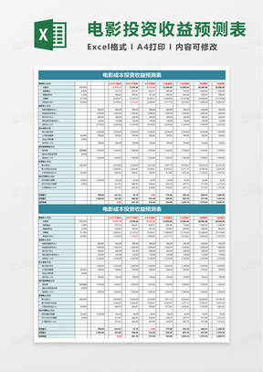 电影成本投资收益预算表excel模板