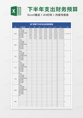 部门下半年支出财务预算表excel模板