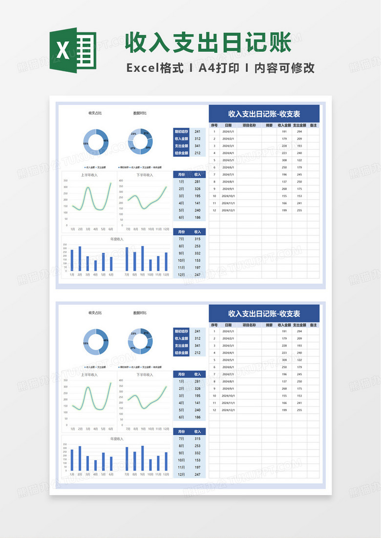 收入支出日记账excel模版