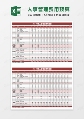 人力管理费用年度预算表excel模版