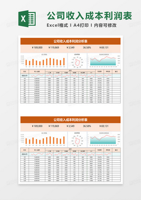 公司收入成本利润分析表excel模板