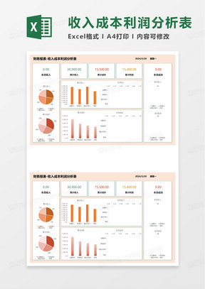 收入成本利润表可视化图表excel模板