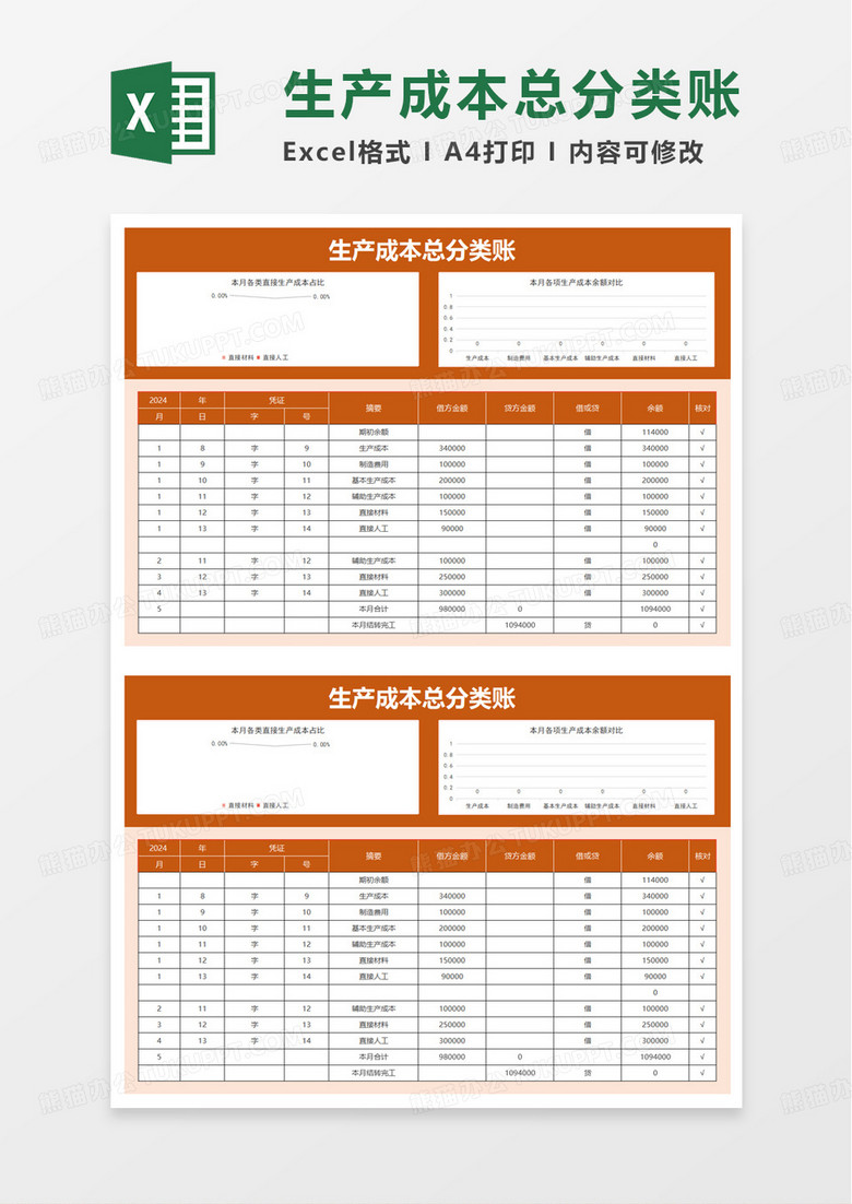 生产成本总分类账excel模板