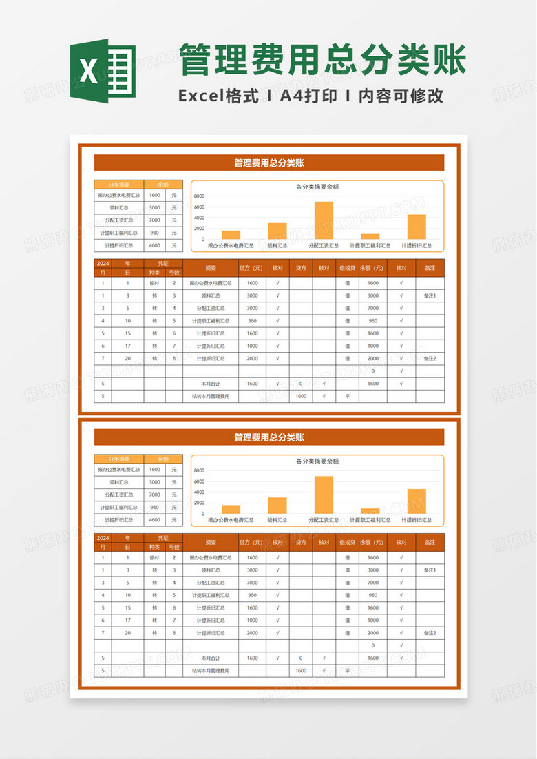 管理费用总分类账excel模板