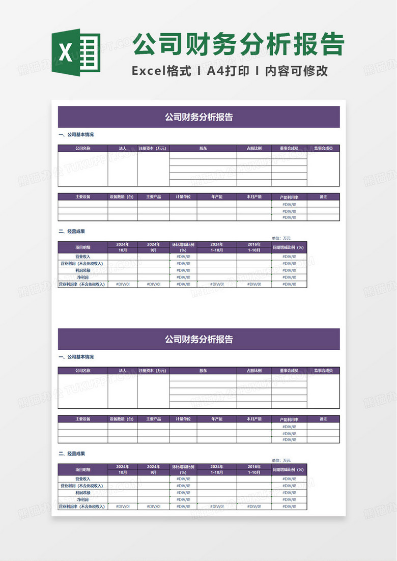 财务全套分析报表excel模板