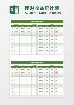 简洁理财投资收益统计表excel模板