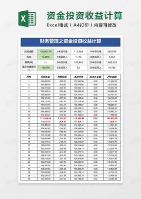 资金投资收益计算excel模板