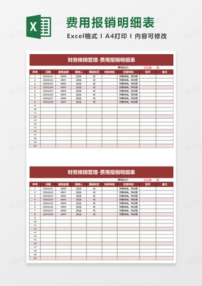 财务核销管理费用报销明细表excel模板