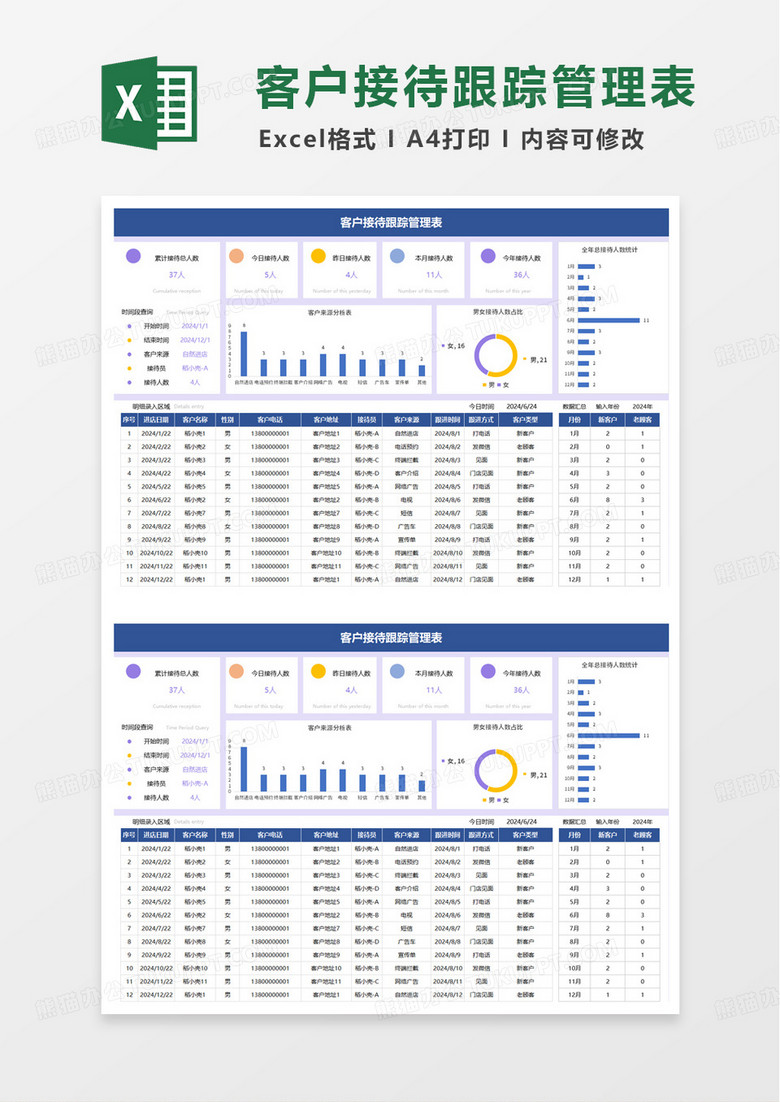 客户接待跟踪管理表excel模板