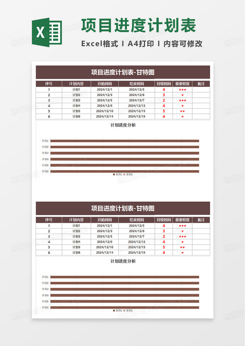 商务项目进度计划表excel模板