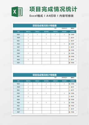 项目完成情况统计表excel模板