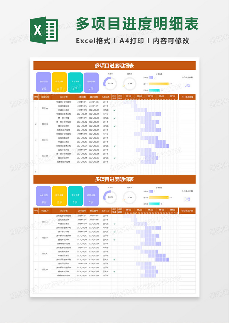 多项目进度明细表excel模板