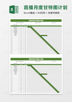 直播月度甘特图计划表excel模板