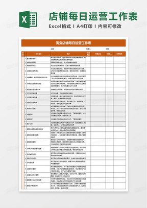 淘宝店铺每日运营工作表excel模板