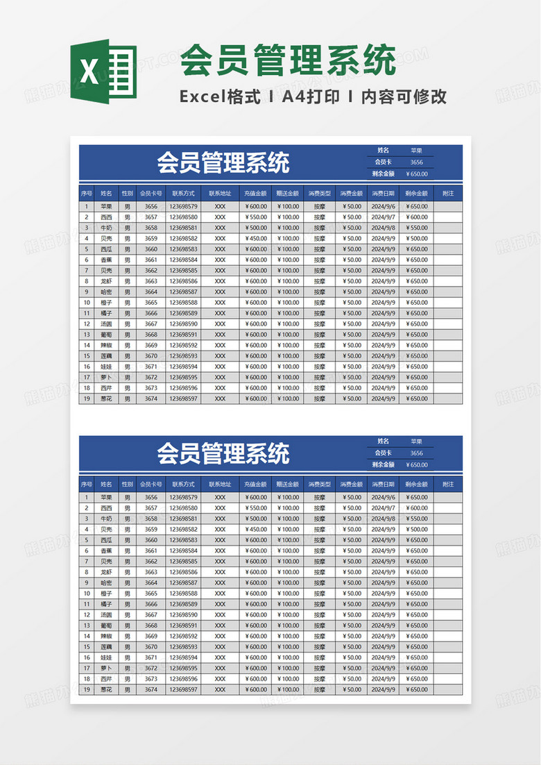 会员管理系统excel模板啊