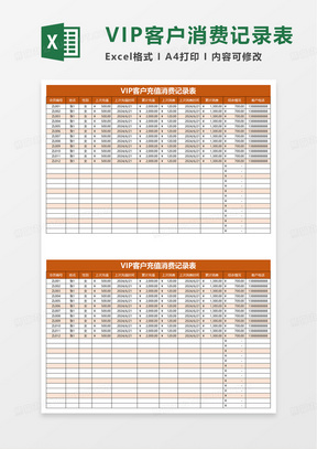 VIP客户充值消费记录表excel模板